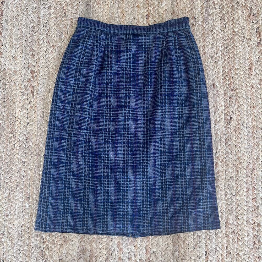 Vintage 80s gray plaid pencil skirt - Picture 3 of 4